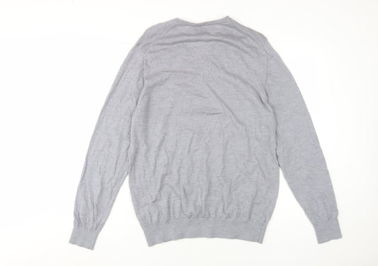 Marks and Spencer Men's Grey Wool V-Neck Pullover L