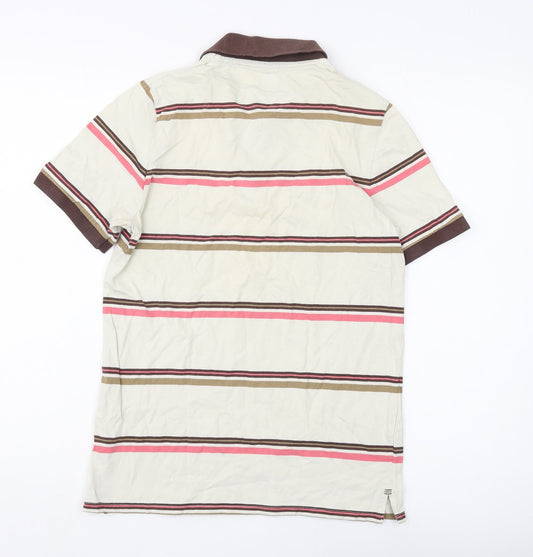 Celio Men's Beige Striped Short Sleeve Polo S