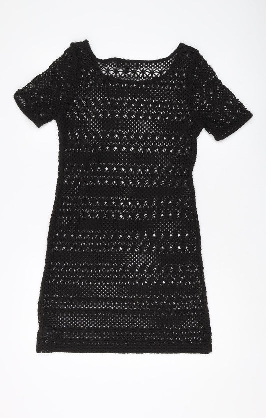Next Women's Black Crochet Shift Dress Size 8