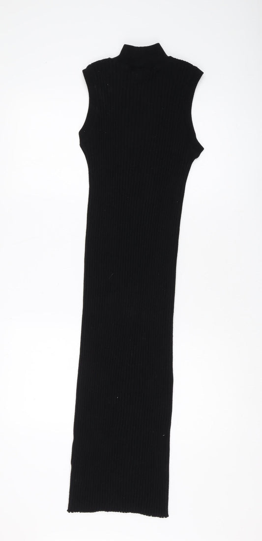 Zara Women Black XS High Neck Bodycon Midi Dress