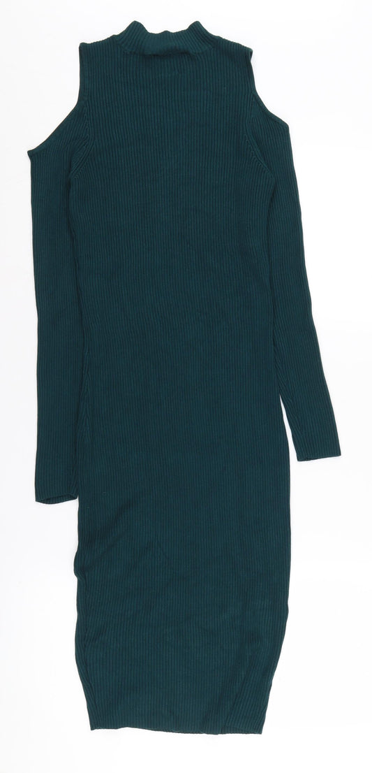 Miss Selfridge Green Bodycon Mock Neck Dress Size 12