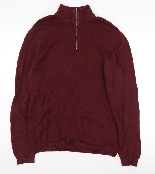 Mens UK Size L Asos Design Red Full Zip Jumper
