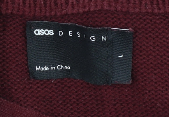 Mens UK Size L Asos Design Red Full Zip Jumper