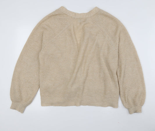 Additional front view of ASOS Design Women's Beige V-Neck Cardigan, size 4