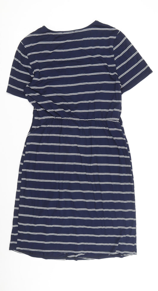 Warehouse Women’s Blue Striped Wrap Dress Size 14