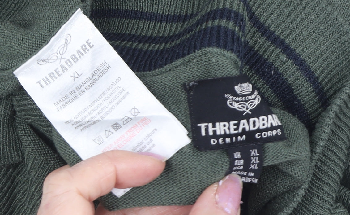 Threadbare Men's Green XL Pullover High Neck Jumper