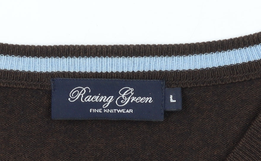 Mens UK Size L Racing Green Brown Pullover Jumper
