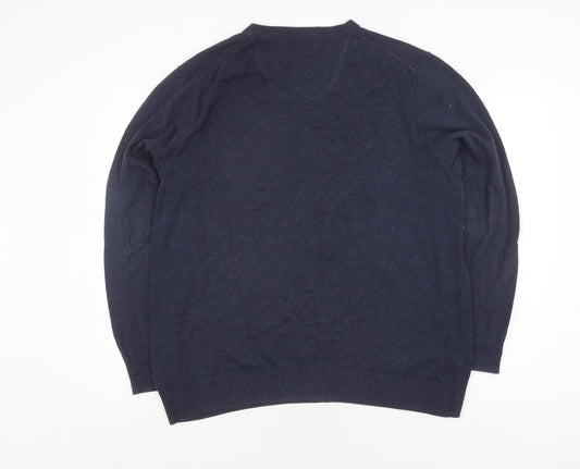 Racing Green Men's Blue XL V-Neck Cotton Pullover