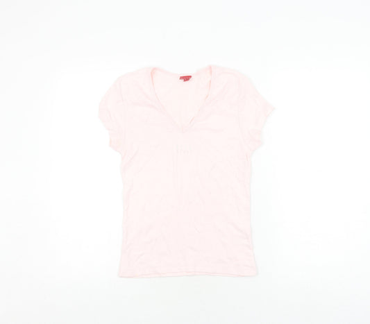 Additional front view of ELLE Women's Pink Cotton V-Neck T-Shirt M