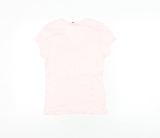 ELLE Women's Pink Cotton V-Neck T-Shirt M