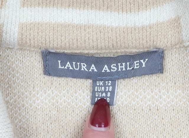 Laura Ashley Women's Beige Check Knit Full Zip Jumper