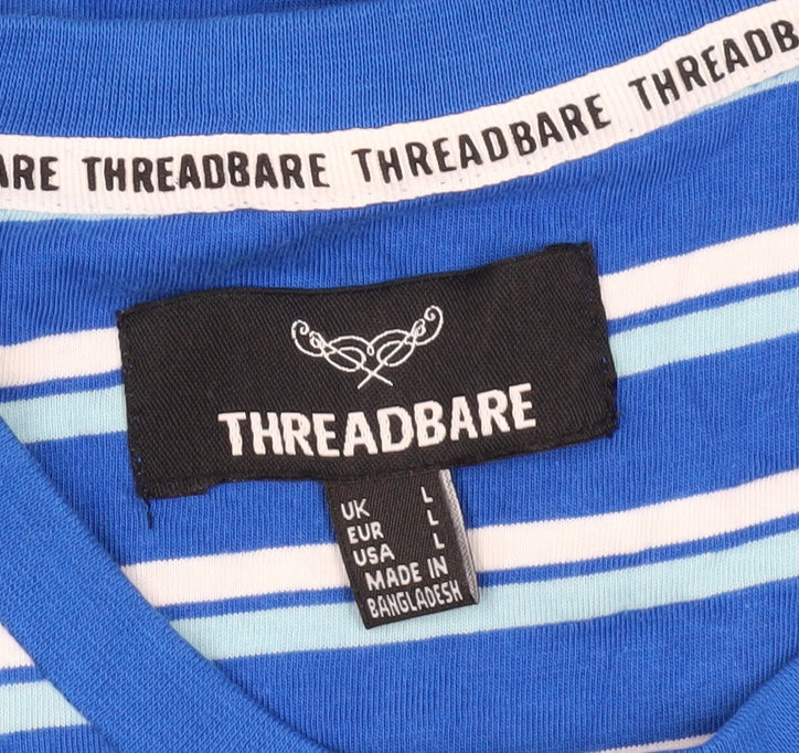 Threadbare Men's Blue Striped Crew Neck T-Shirt L