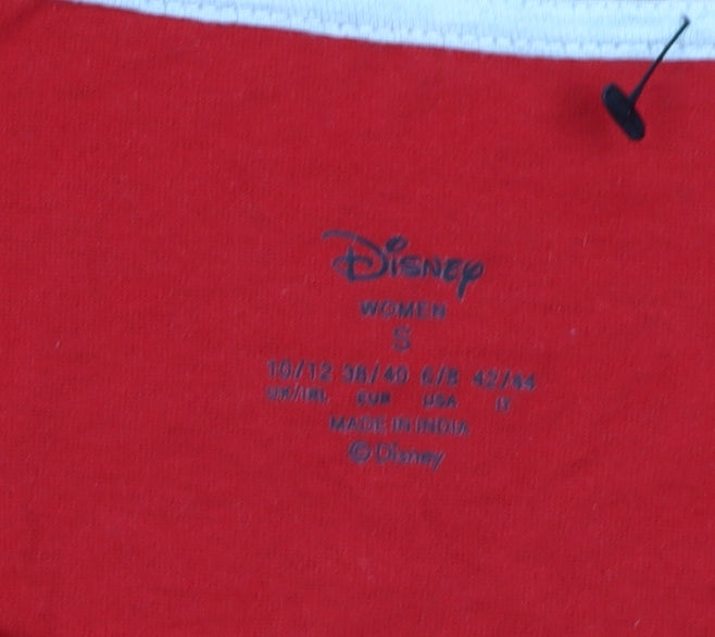 Womens UK Size S Disney Red Basic T-Shirt