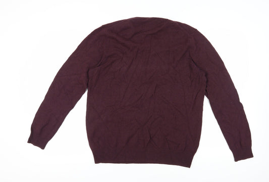 Marks and Spencer Men's Purple V-Neck Wool Jumper XL