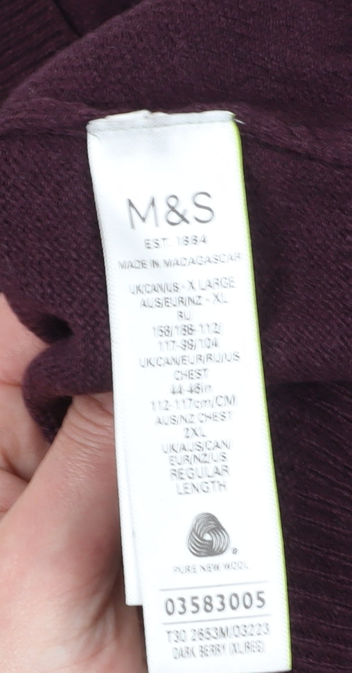 Marks and Spencer Men's Purple V-Neck Wool Jumper XL