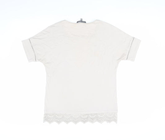 Laura Ashley Ivory Blouse, Size 8, Short Sleeve, Crochet Accent