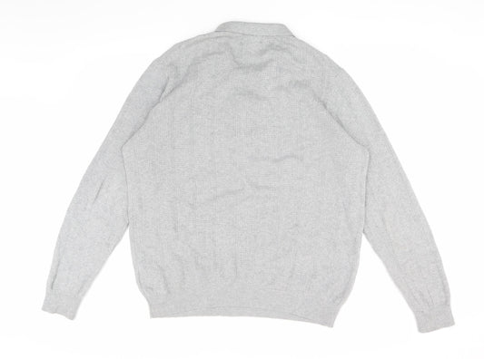 Simon Carter Men's Grey Long Sleeve Polo Shirt L