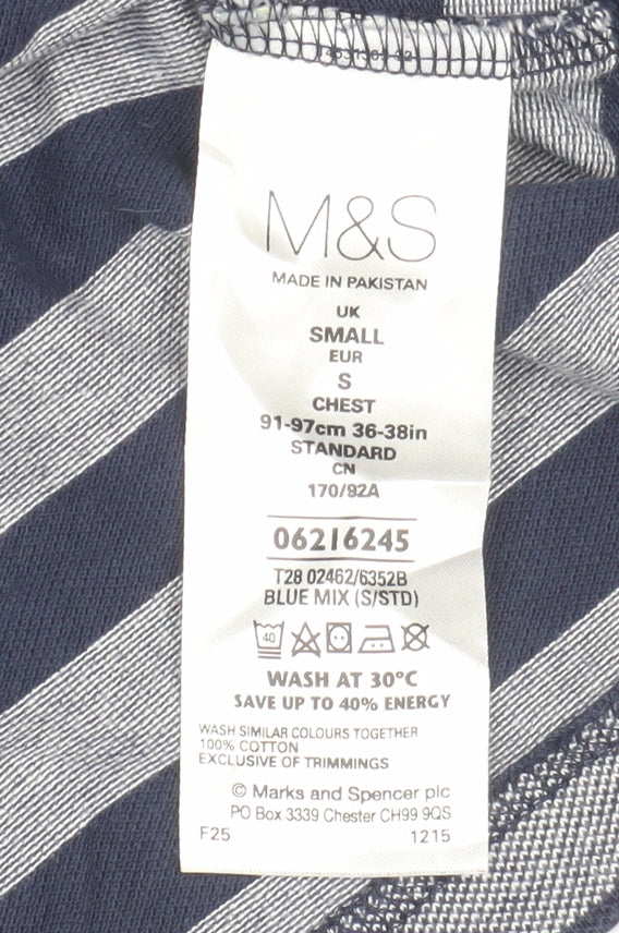 Marks and Spencer Men's Blue Striped Polo, Size S, Regular Fit