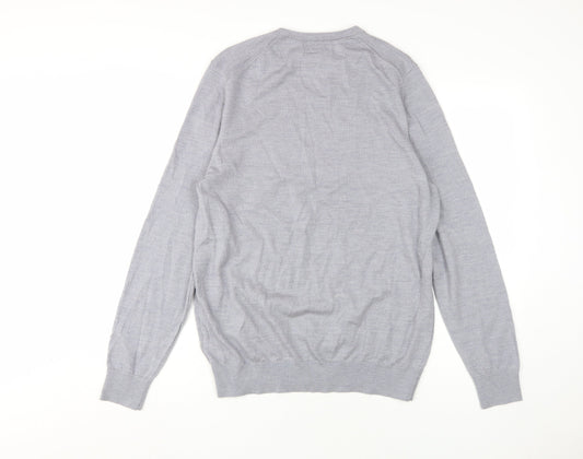 Marks and Spencer Grey V-Neck Men's Wool Pullover Jumper