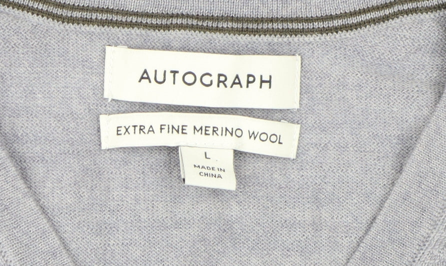 Marks and Spencer Grey V-Neck Men's Wool Pullover Jumper