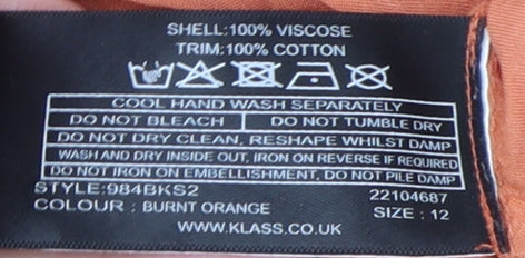 Womens UK Size 12 Klass Orange Basic Blouse