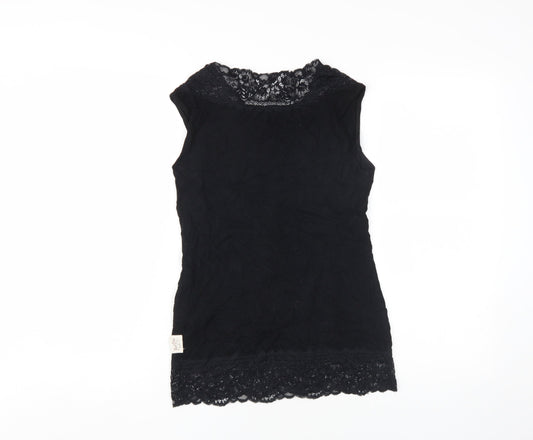 Womens UK Size 1 Post Card Black Basic Tank