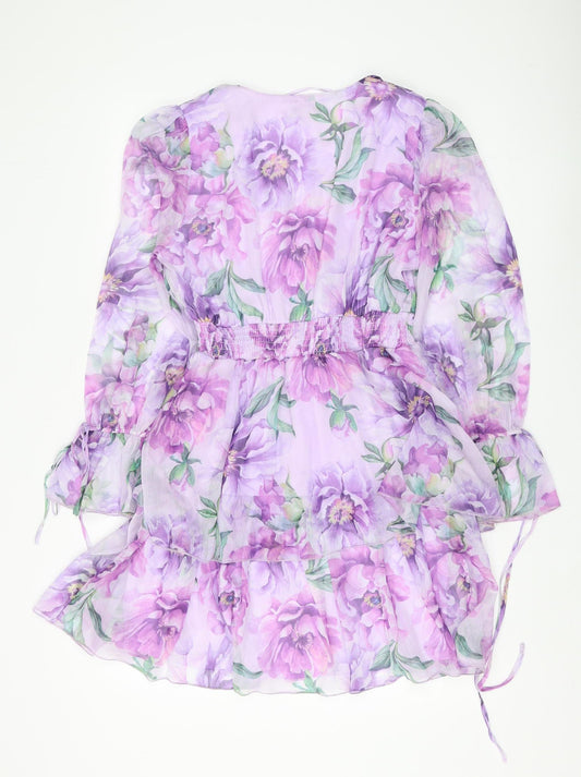 Quiz Women's Purple Floral A-Line Dress, Size 12