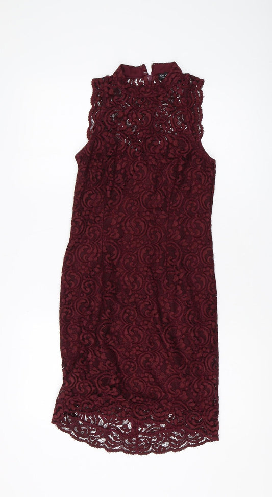 Additional front view of Miss Selfridge Women's Red Lace Sheath Dress, size 8