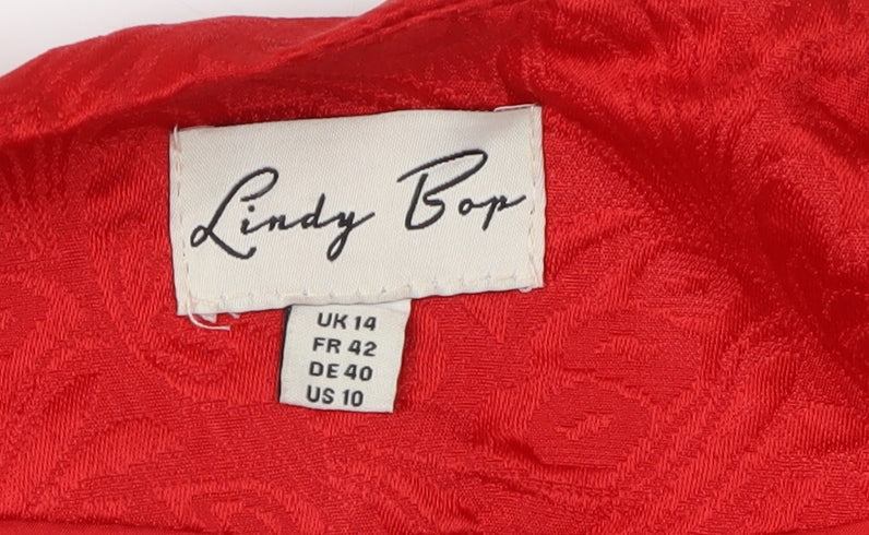 Lindy Bop Red Floral Jacquard Suit Jacket Women L