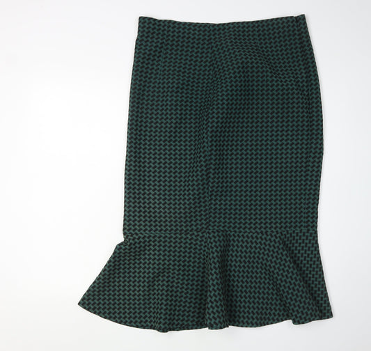 Marks and Spencer Women's Green Geometric Trumpet Skirt Size 16