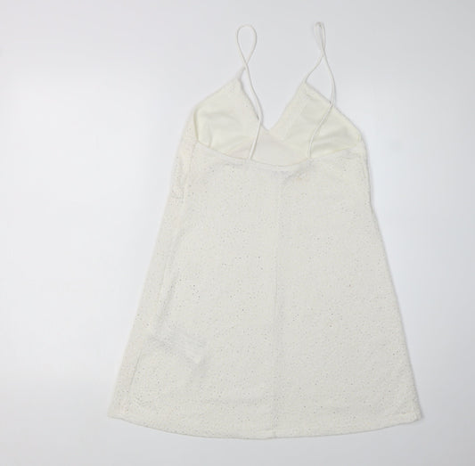 Zara Women's White Slip Dress, Size EUR 5 Sequin Accents