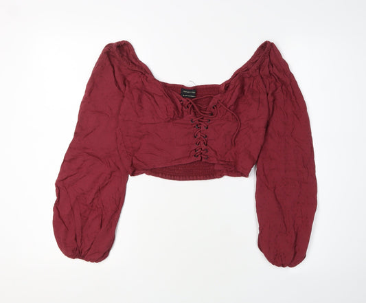Urban Outfitters Women's Red Cropped Blouse, S