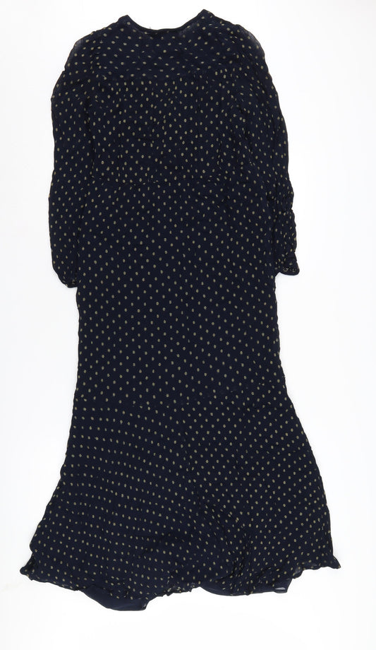 Additional front view of Mint Velvet Blue Polka Dot Midi Dress, size 6