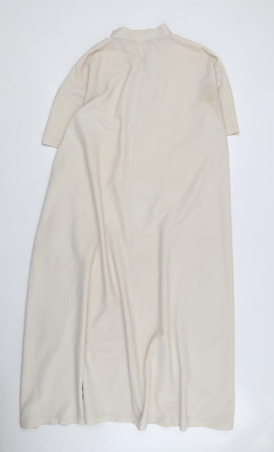 ZARA Women Beige Midi Shift Dress XS, Casual Spring
