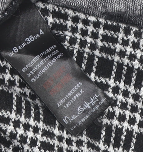 Brand and care label for Miss Selfridge Women's Black & White Check Pencil Skirt, size 8