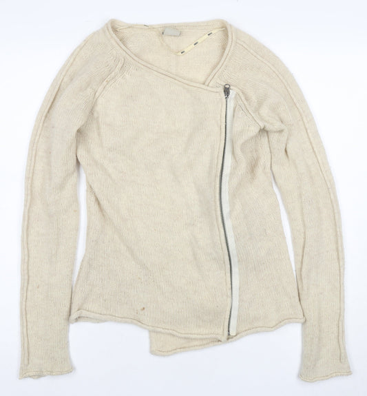 Womens UK Size S Object Beige Full Zip Jumper
