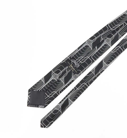 TieRack Men's Black Geometric Slim Silk Tie