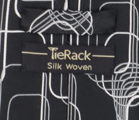 TieRack Men's Black Geometric Slim Silk Tie