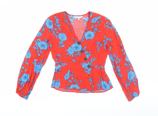 Womens UK Size 8 Red Herring Red Wrap Blouse