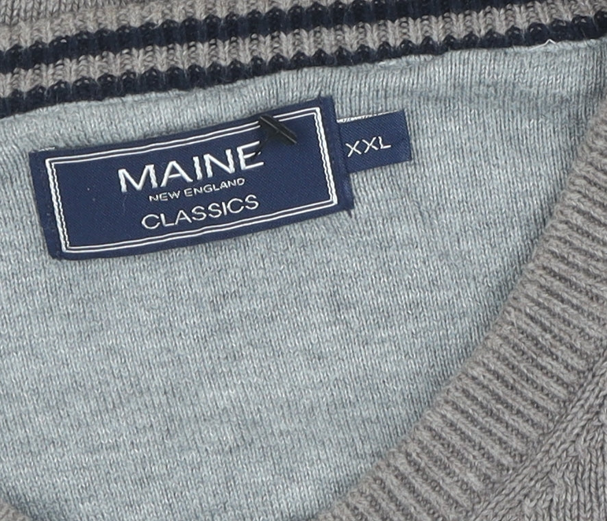 Maine New England Men's Grey V-Neck Wool Pullover 2XL