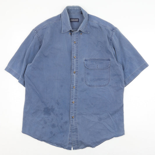 Unisex Adults UK Size M Land's End Blue Button-Up