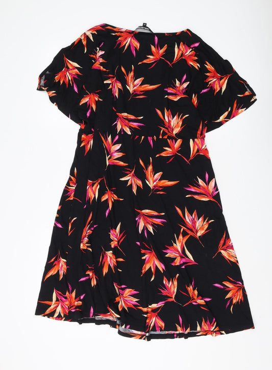 Debenhams Women's Black Floral V-Neck Dress Size 20