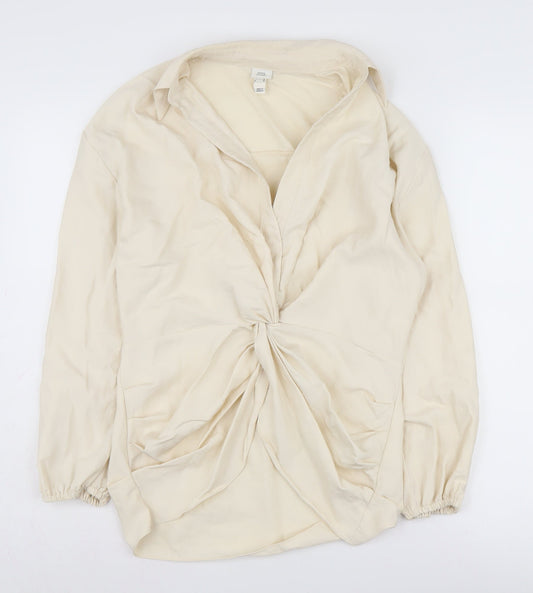 Womens UK Size 8 River Island Beige Wrap Blouse