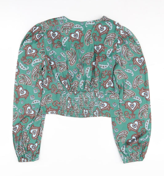 Womens UK Size 10 Stradivarius Green Cropped Blouse