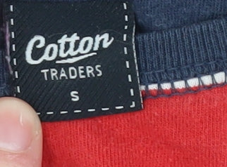 Brand and care label for Cotton Traders Red Striped Jersey T-Shirt S