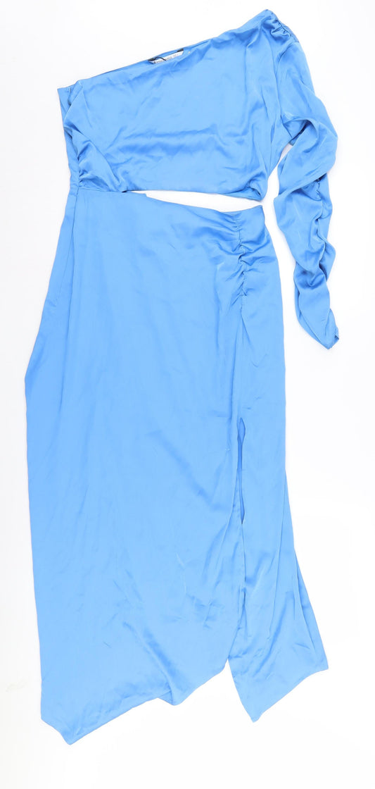 Additional front view of Stradivarius Blue One Shoulder Asymmetric Dress L