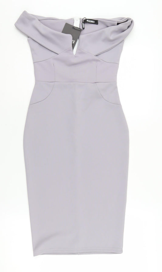 Additional front view of Missguided Women Off Shoulder Grey Pencil Dress UK 8