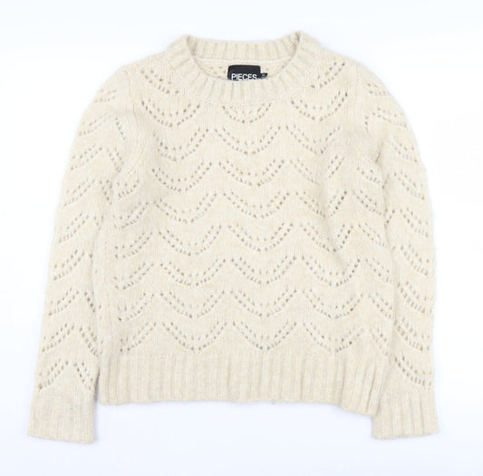 Womens UK Size XS Pieces Beige Pullover Jumper