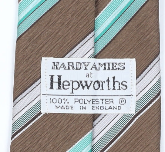 Hardy Amies Brown Aqua Striped Men's Vintage Tie