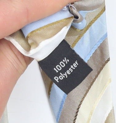 Thomas Nash Men's Beige Blue Striped Slim Tie